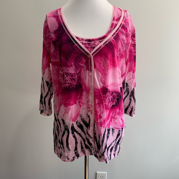 Basler sweater set size 42 large 10 us pink black sleeveless top and sweater - Picture 2 of 15